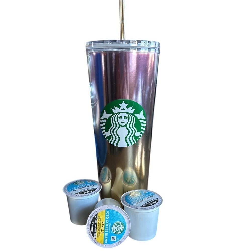 Starbucks Pink and Gold Metallic Tumbler with K/Cups New